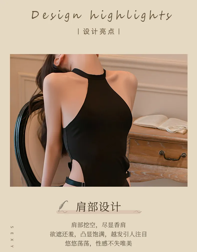 Ice Silk High Slit Dress (Black) (TY14) - Sexy Lingerie available in the UAE view 9